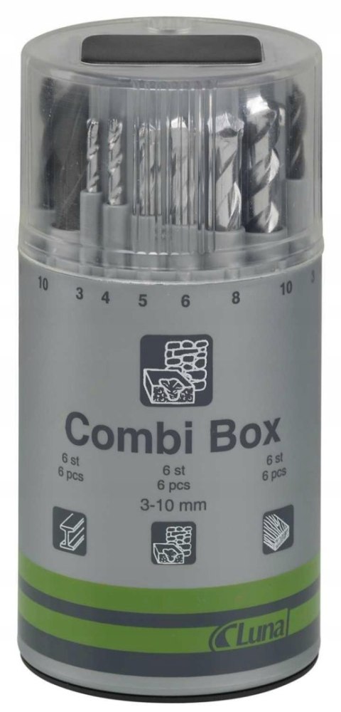 LUNA ZESTAW WIERTEŁ COMBI BOX 3-10MM. LUNA ZESTAW WIERTEŁ COMBI BOX 3-10MM.