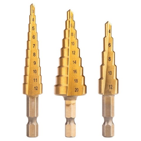 NEO ZESTAW WIERTEŁ STOPNIOWYCH HSS TIN 3-20 MM HEX 3 SZT.