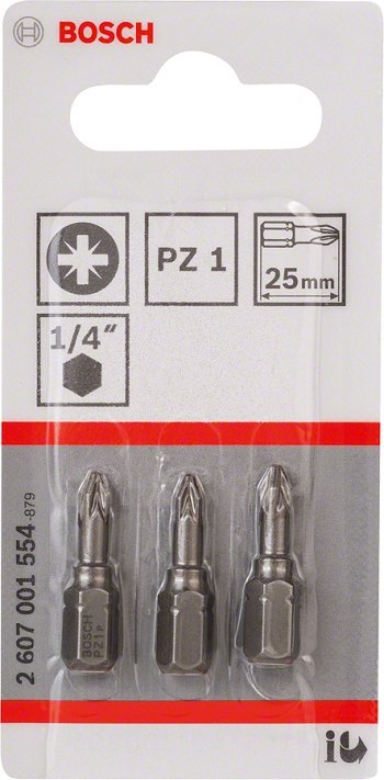 BOSCH BIT, GROT, KOŃCÓWKA PZ1 EH 25MM 3 SZT. BOSCH BIT, GROT, KOŃCÓWKA PZ1 EH 25MM 3 SZT.
