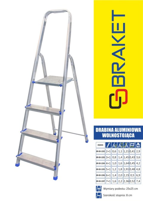 BRAKET DRABINA ALUMINIOWA WOLNOSTOJĄCA 191CM 5 STOPNI + PODEST BRAKET DRABINA ALUMINIOWA WOLNOSTOJĄCA 191CM 5 STOPNI + PODEST