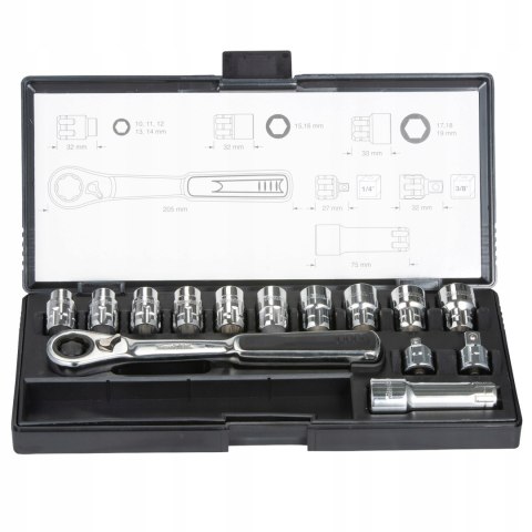MAKITA ZESTAW NASADEK + KLUCZ Z ADAPT. 1/4'', 3/8'' 14 EL. MAKITA ZESTAW NASADEK + KLUCZ Z ADAPT. 1/4'', 3/8'' 14 EL.