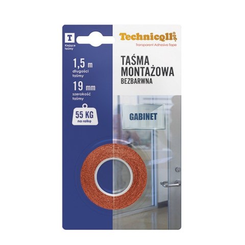 TECHNICQLL TAŚMA MONTAŻOWA BEZBARWNA 1,5MX19MM TECHNICQLL TAŚMA MONTAŻOWA BEZBARWNA 1,5MX19MM
