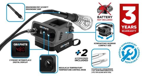 GRAPHITE STACJA LUTOWNICZA ENERGY+ 18V, BEZ AKUMULATORA. GRAPHITE STACJA LUTOWNICZA ENERGY+ 18V, BEZ AKUMULATORA.