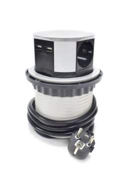 Bituxx CHOWANE GNIAZDO STOŁOWE 4 GNIAZDA Z USB SREBRNE 1,5 M DO BIURA I DOMU