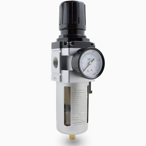 E-hurtownia Filtr sprężonego powietrza 1/2" z reduktorem ciśnienia i manometrem 10 bar E-hurtownia Filtr sprężonego powietrza 1/2" z reduktorem ciśnienia i manometrem 10 bar